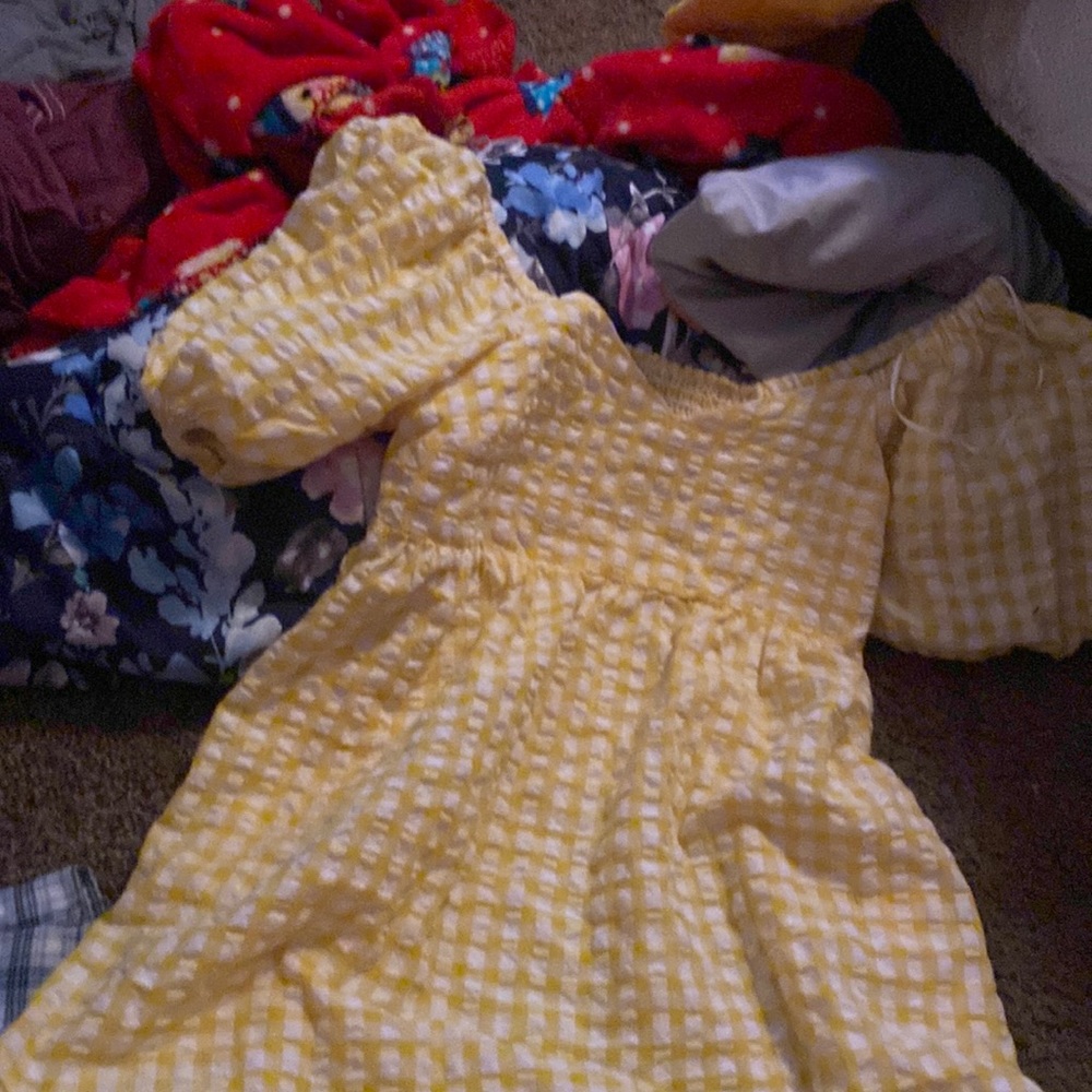 yellow and white checkered dress